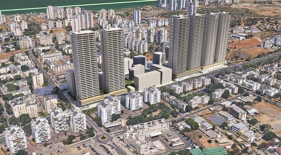 בניינים גבוהים מוקפים במלא בניינים קטנים